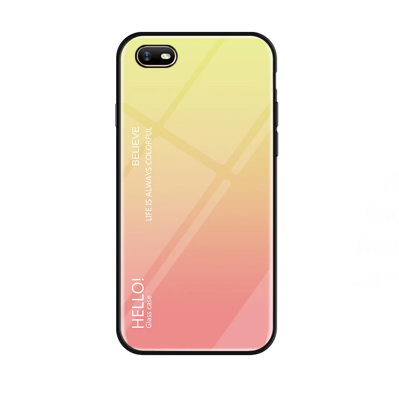 Yellow Градиентный чехол из закаленного стекла для OPPO A1K Realme C2, чехол для телефона, мягкая силиконовая рамка, твердая задняя крышка для Realme C2, противоударный - Цвет: Yellow