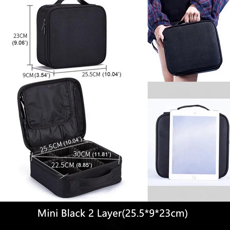 Mini Black(B Style) Высокое качество, профессиональная женская косметичка, большой органайзер, косметический чехол, для путешествий, большая емкость, чехол для костюма s, сумочка 25 - Цвет: Mini Black(B Style)