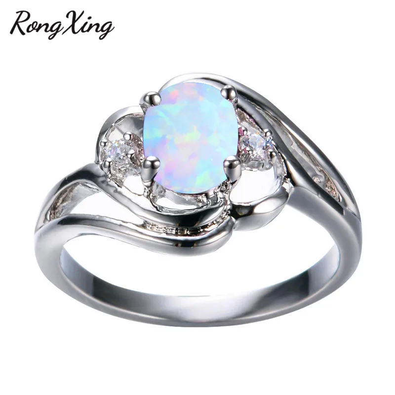 RongXing классические овальные кольца с белым огненным опалом для женщин винтажное
