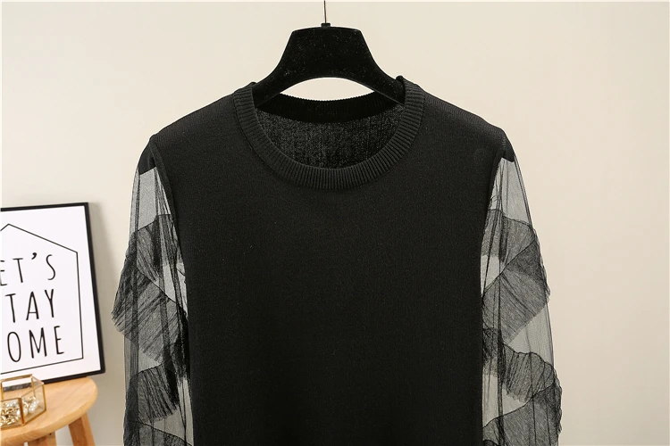ALPHALMODA вязаный джемпер с оборками и кружевным рукавом в стиле пэчворк женские осенние однотонные пуловеры Изящные свитера