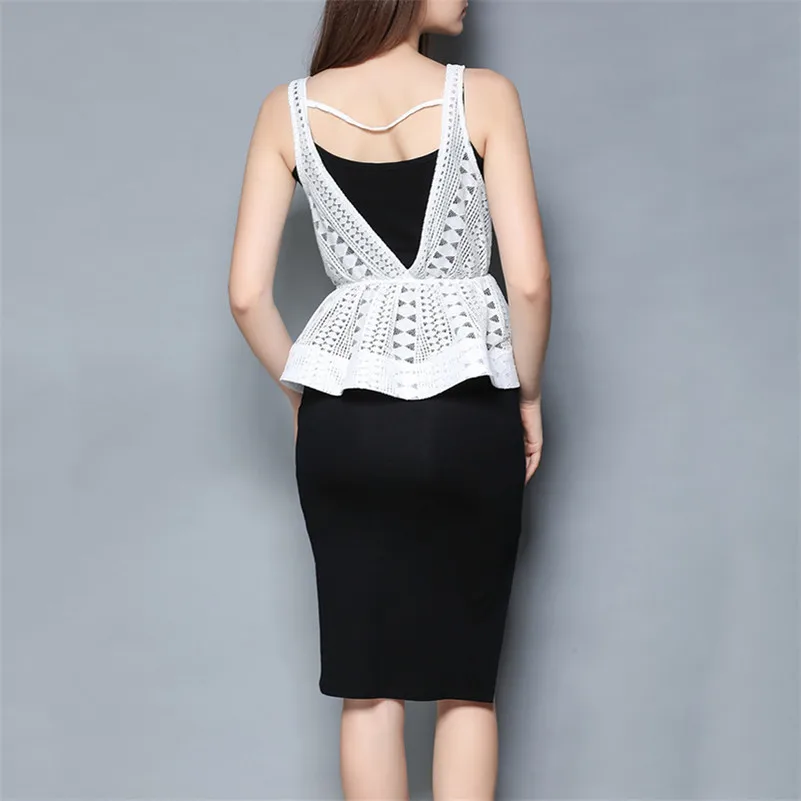 Лето 2017 г. OL Тонкий V Средства ухода за кожей шеи Топ с кружевом женское платье