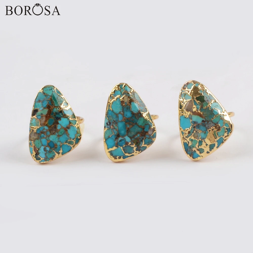BOROSA 5/10 шт модные позолоченные медные бирюзовые кольца ювелирные изделия из