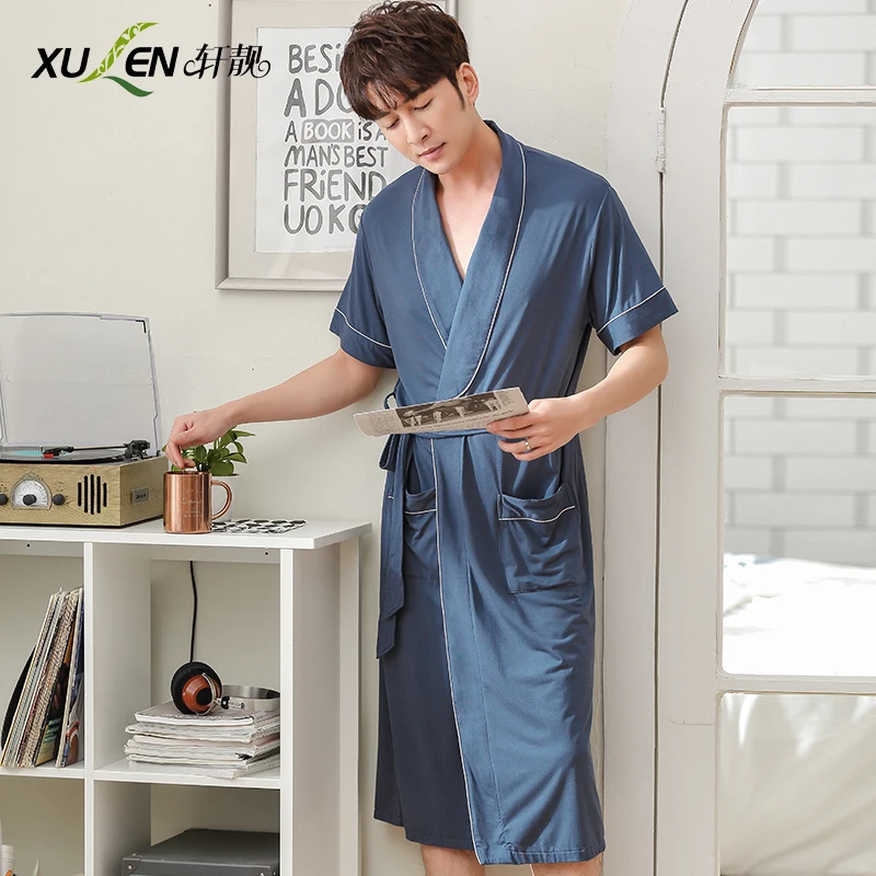 Мужская одежда для сна модальный банный халат кимоно летний Халат короткий рукав