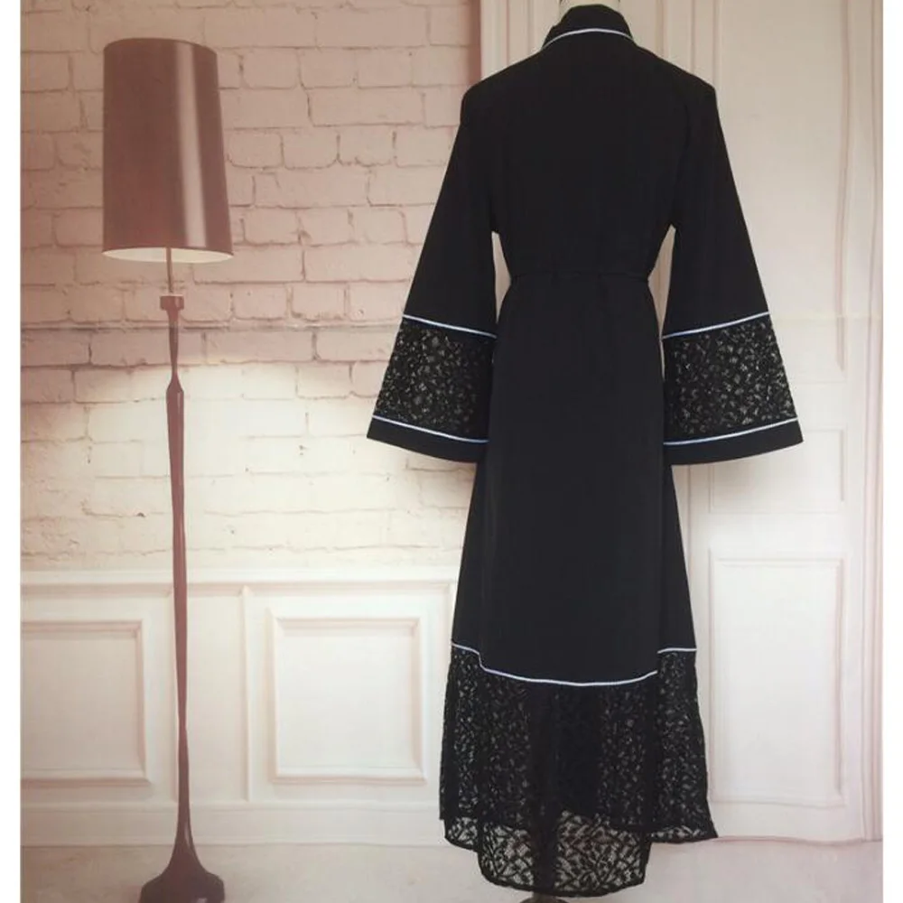 Черное кимоно кардиган женский Дубай Стиль Открытый передний мусульманский