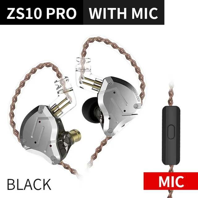 black with mic KZ ZS10 PRO 4BA+ 1DD HIFI металлическая гарнитура гибридные наушники-вкладыши спортивные наушники с шумоподавлением KZ ZSN PRO ZST AS16 AS12 AS10 C16 - Цвет: black with mic