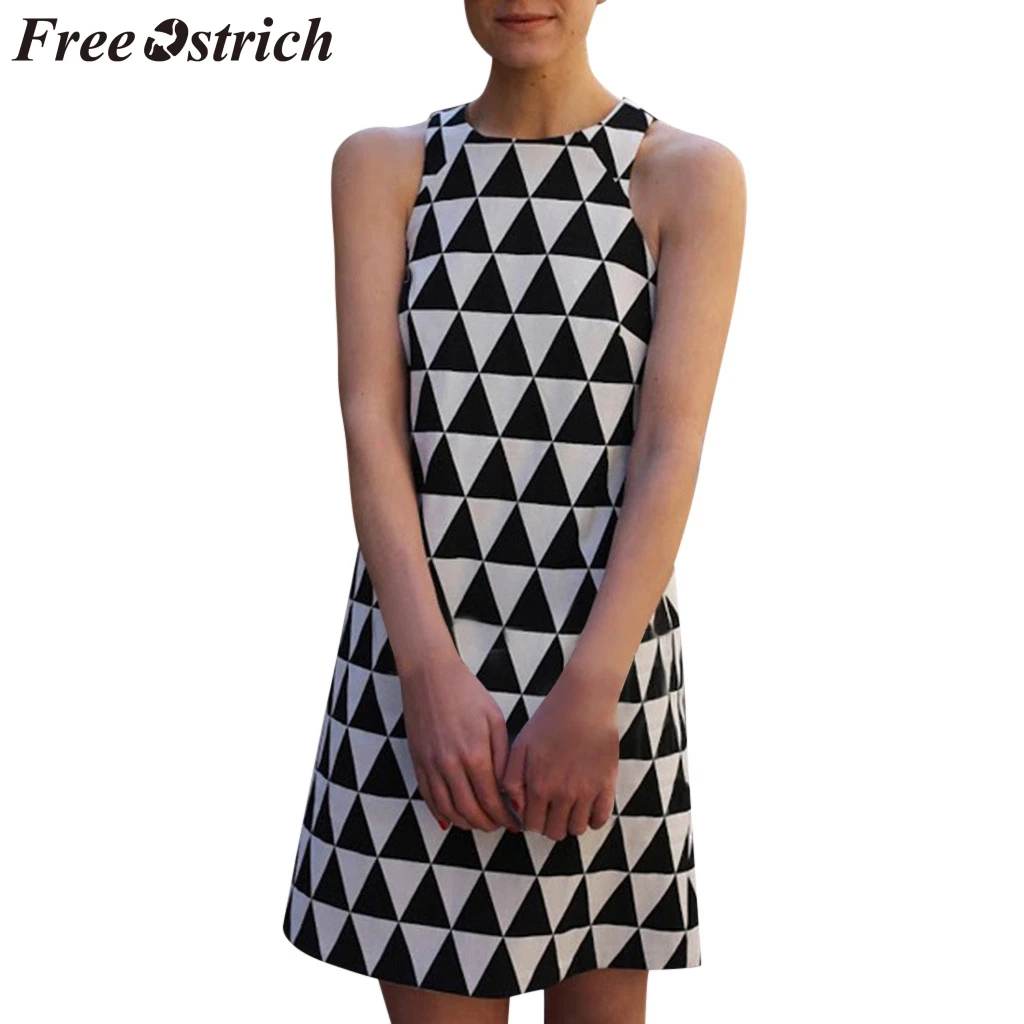 Женское Короткое платье без рукавов FREE OSTRICH черно-белое повседневное мини-платье