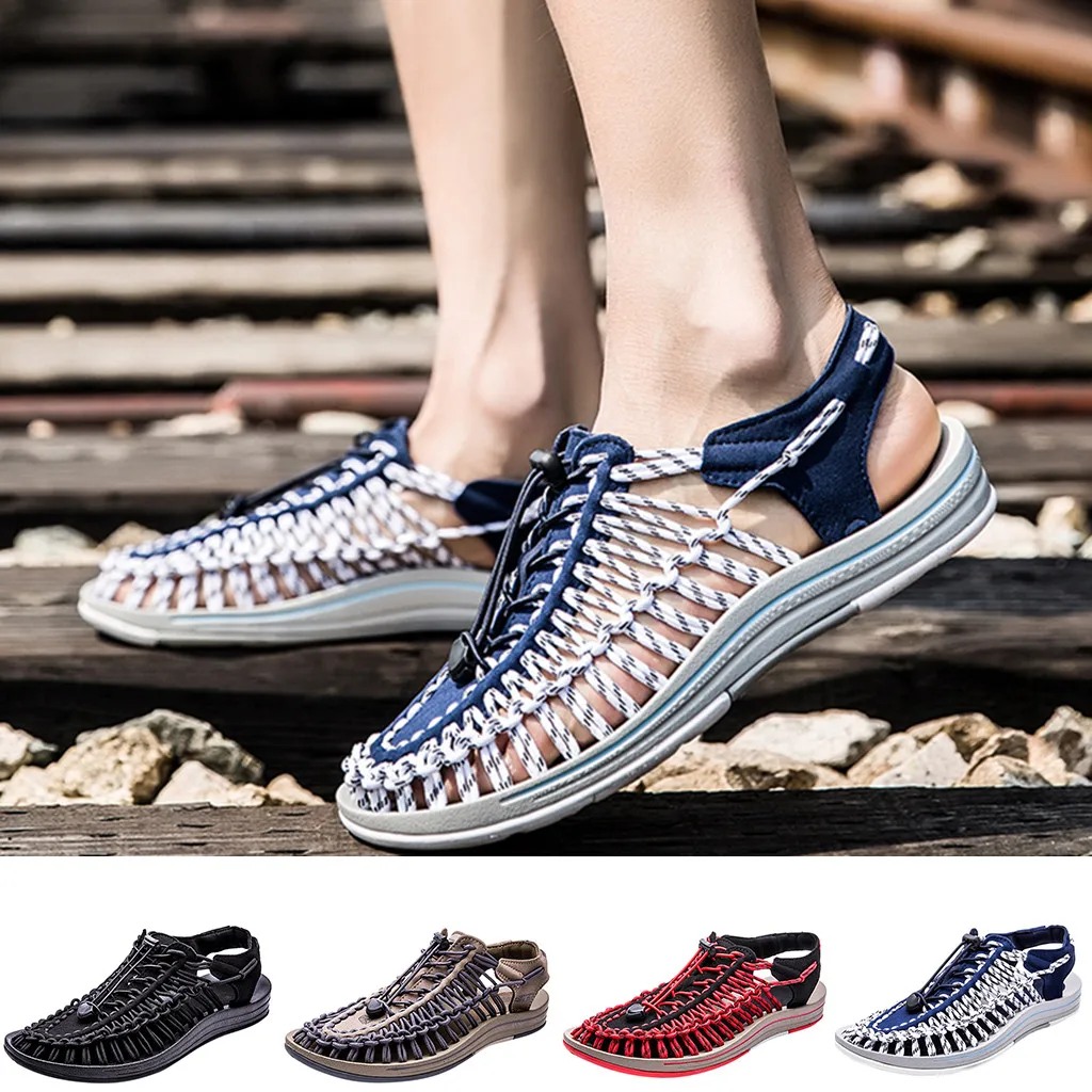 Летние сандалии мужские кожаные ажурные плетеные коллекция 2019 года шлепанцы