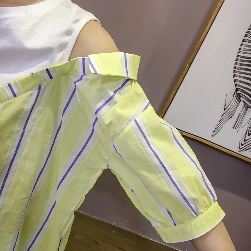 Fashion Pink Short Sleeve Shirt Women 2018 Striped Summer Shirts Loose Casual Tops TTBE008 |