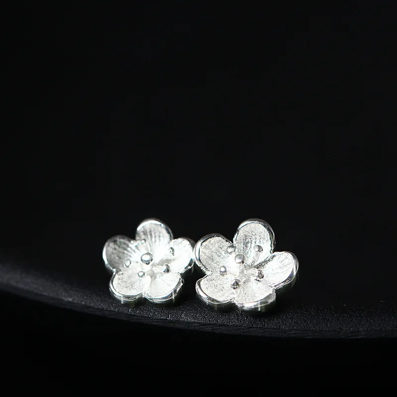 Женские серьги гвоздики из серебра 100% пробы в виде цветка сливы|stud earrings|gift giftsgift