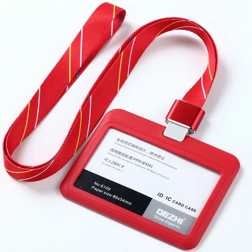 Экологичный пластиковый горизонтальный стиль ID IC карты держатель значка с полиэфирным шнурком, Пользовательский логотип держатель для карт, твердый/полоса - Цвет: red stripe set