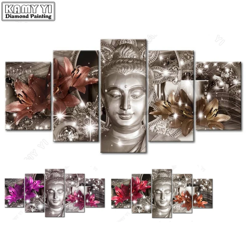 

5D Diy Daimond Painting Cross-stitch Buddha Lily Multi-picture 100% Full Diamond Paintings Rhinestones Pictures Embroidery Gifts