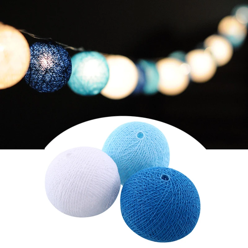 Blue Ball Mix Многоцветный 4 м на батарейках теплый белый светодиодный светильник с ватным шариком, сказочный светильник, внутренняя елка, украшения, AC 220 В - Испускаемый цвет: Blue Ball Mix