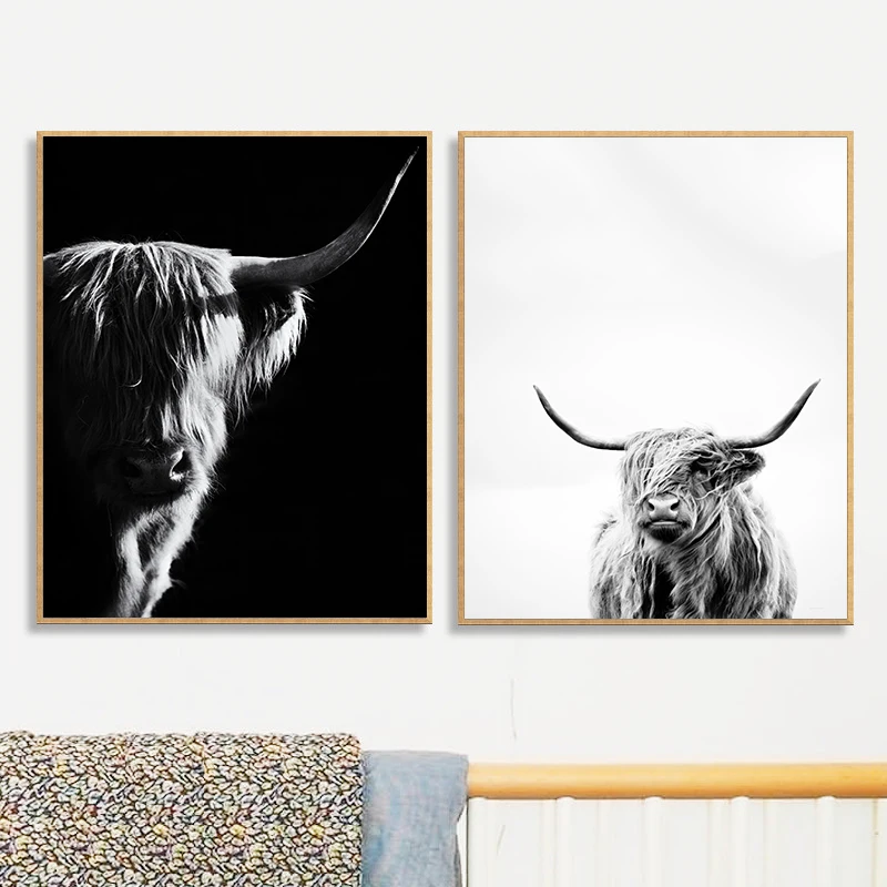 Black White Animals Art Canvas Painting Prints Yak Poster Wall Picture For Living Room Modern Home Decor Unframed YX035 | Дом и сад