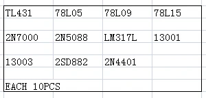TL431 78L05 78L09 78L15 2N7000 2N5088 LM317L 13001 13003 2SD882 2N4401 TO92 11valuesX10pcs = 110 шт., транзистор смешанный набор