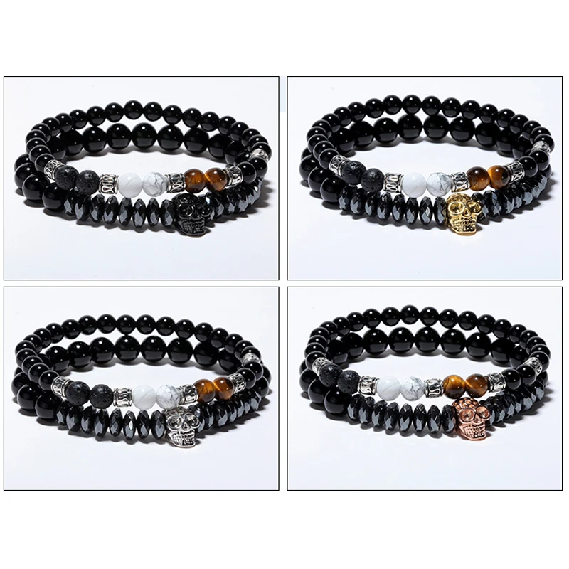 Мужской браслет с черепом натуральный камень бусины 8 мм браслеты наборы мужской