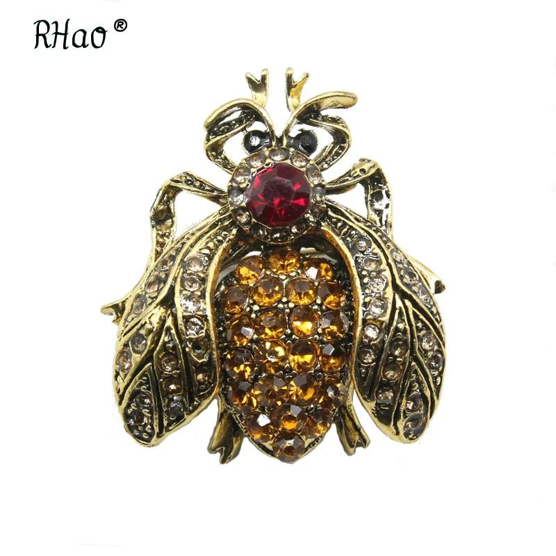 RHao, в стиле панк, красные хрустальные броши с насекомыми с животными из стразов, насекомые, жук, пчела, брошь на булавке для женщин и мужчин, ювелирные изделия на булавке, подарки