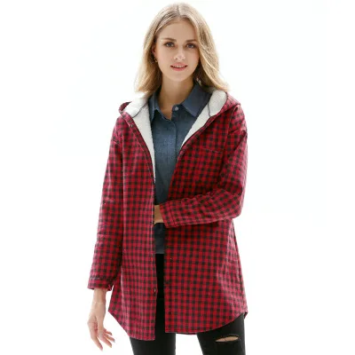

Newest autunm and winter women coat slim fashion medium-long casual coat with hooded long sleeve plaid woman's coat
