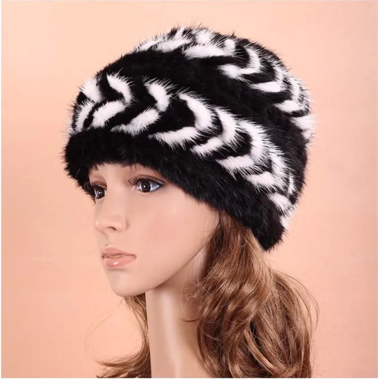 

mink fur hat knitted cap Women's cap of natural fur.winter thicken beanie, Gray,Brown,White fur russian winter hat H320