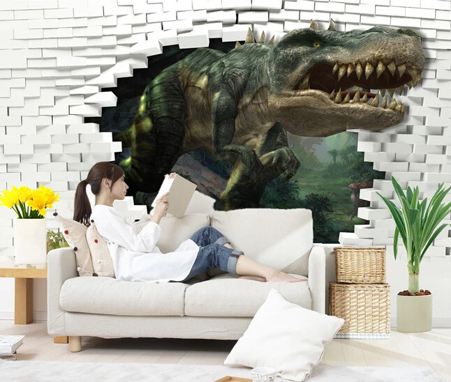 Пользовательские papel де parede infantil 3 d динозавр фрески для мальчиков и девочек