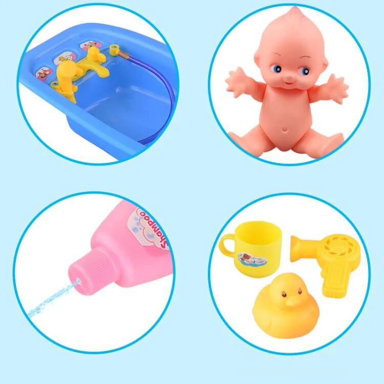 

6PCS Plastic Bathtub With Baby Doll Bah Toy Set Classic For Baths Kid Washing Baby Toys Water Floating Toy Water Kid Shower Toys