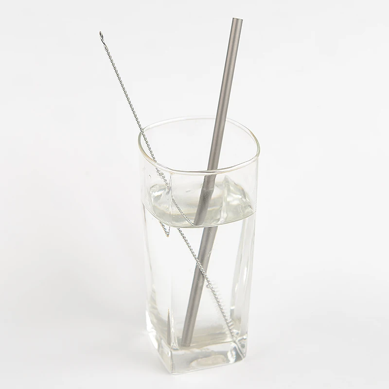 Титан Соломки с чистящая щетка Aolly соломинка изгибом Кухня Открытый Кемпинг