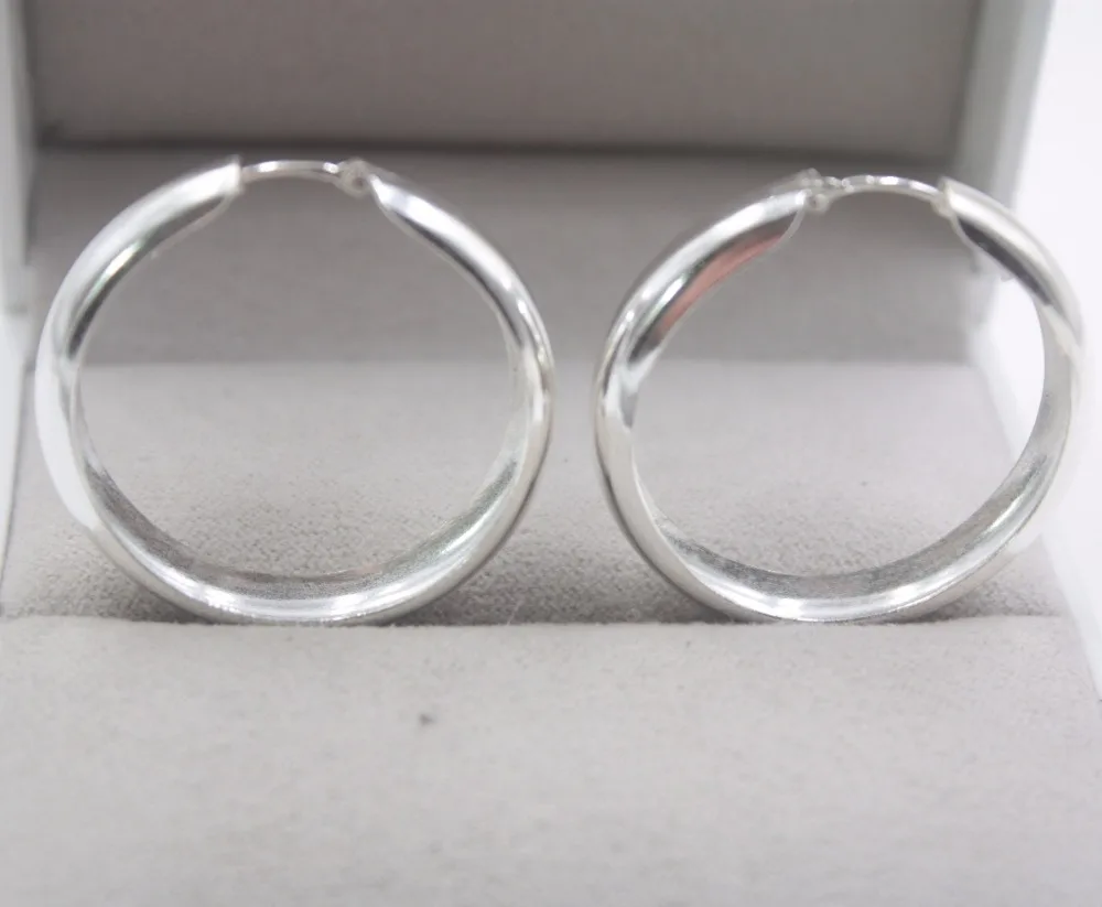 Женские гладкие серьги кольца из чистого серебра 925 пробы 34x6 мм|Серьги-кольца| |