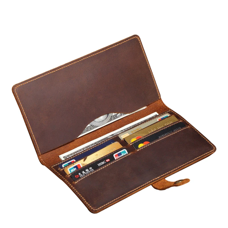

Crazy Horse Leather Long Buckle Wallets Genuine Leather Bifold Men Wallet Vintage Male Purse carteira feminina Free shipping