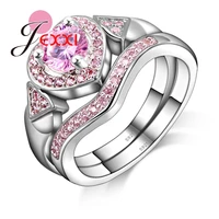 romantic fashion pink cubic zirconia wedding rings set for women 925 sterling silver engagement proposal rings