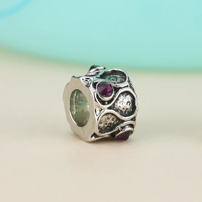 Бусины-талисманы с фиолетовыми или красными стразы европейские металлические