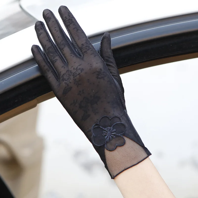 Sexy Spring Summer Women Autumn UV Sunscreen Short  Sun Gloves Fashion Ice Silk Lace Driving Of Thin Touch Screen Gloves G07A