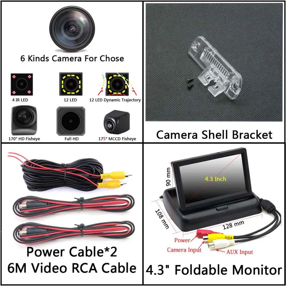Camera 4.3 inch Fold 175 градусов рыбий глаз MCCD 12LED HD камера заднего вида для Mercedes Benz R GLS SLK CLS класс ML350 W220 W203 W211 W209 W219 R171 - Название цвета: Camera 4.3 inch Fold