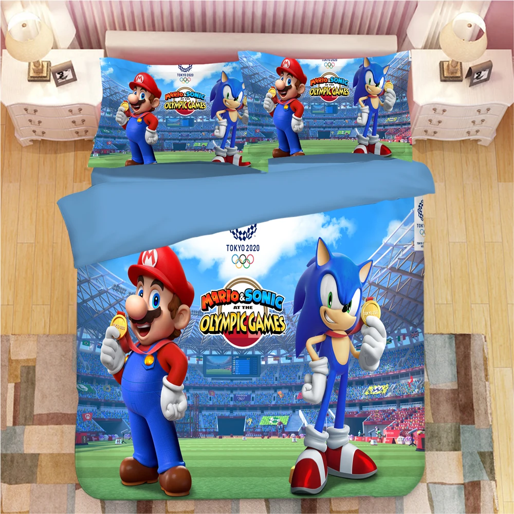 Sonic The Hedgehog Bedding Set Super Mario Bros Duvet Covers Pillowcases Twin Full Queen King Comforter Bedding Sets Bed Linen