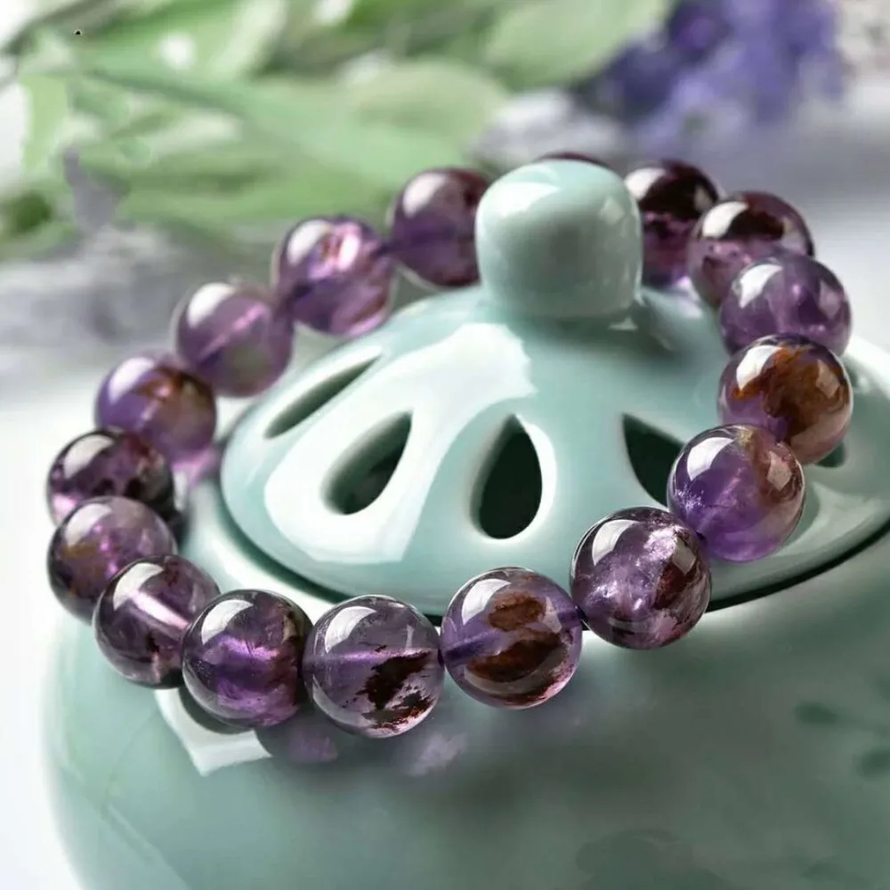 Браслет из натурального какоксенита фиолетового фантомного кварца ювелирные