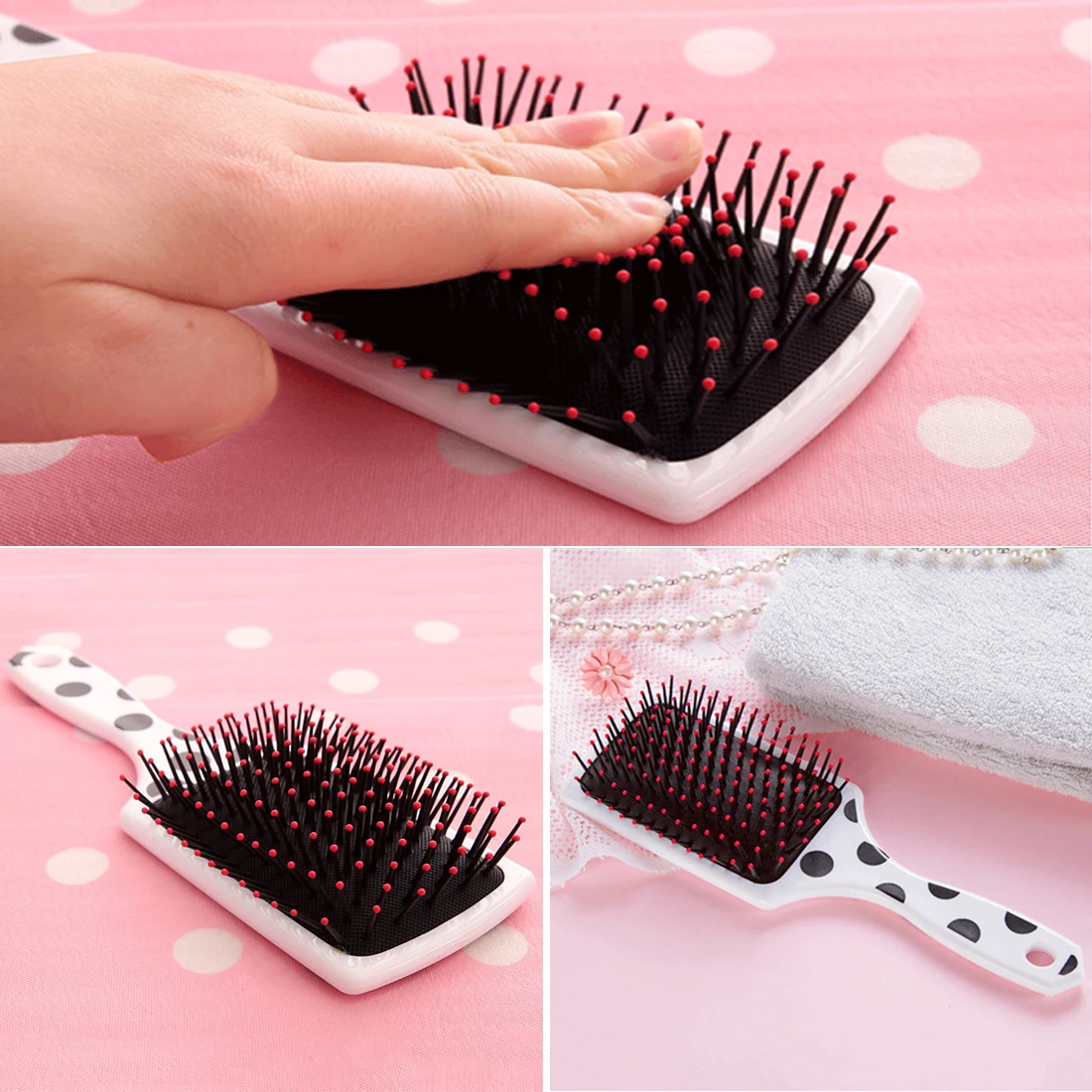 Большая массажная расческа молочного цвета пластиковая ABS нейлоновая игла для