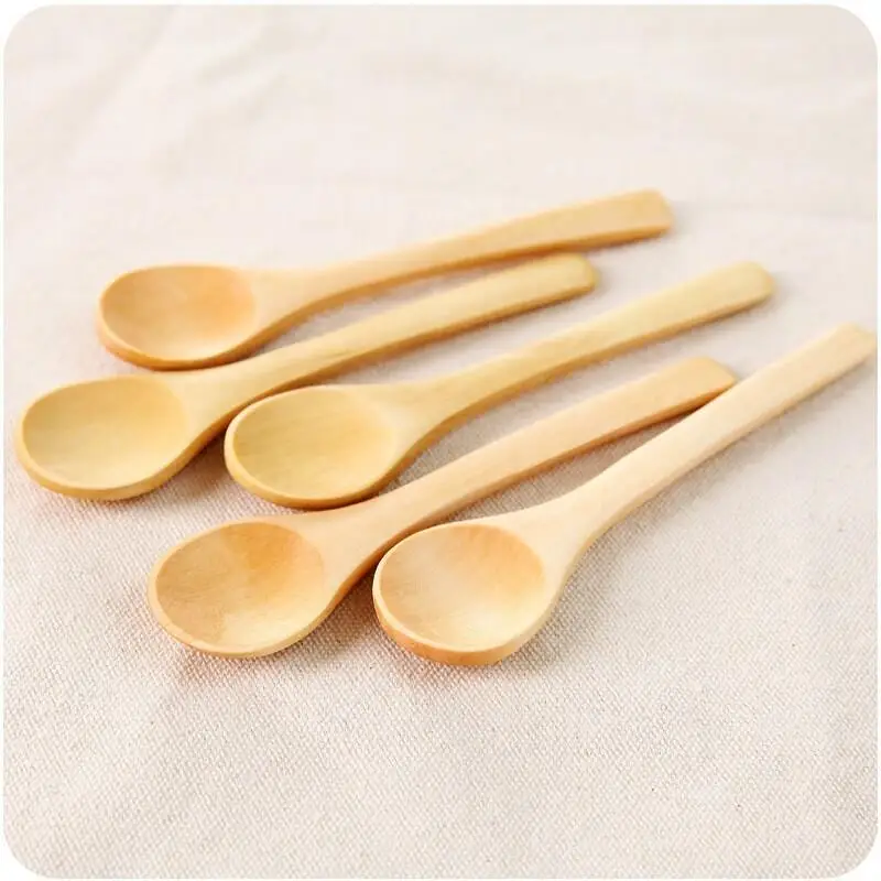 

Hot Small Mini Wooden Spoons 13*3.0cm For Kids Honey Scoop Kitchen Using Condiment Spoon LX6565