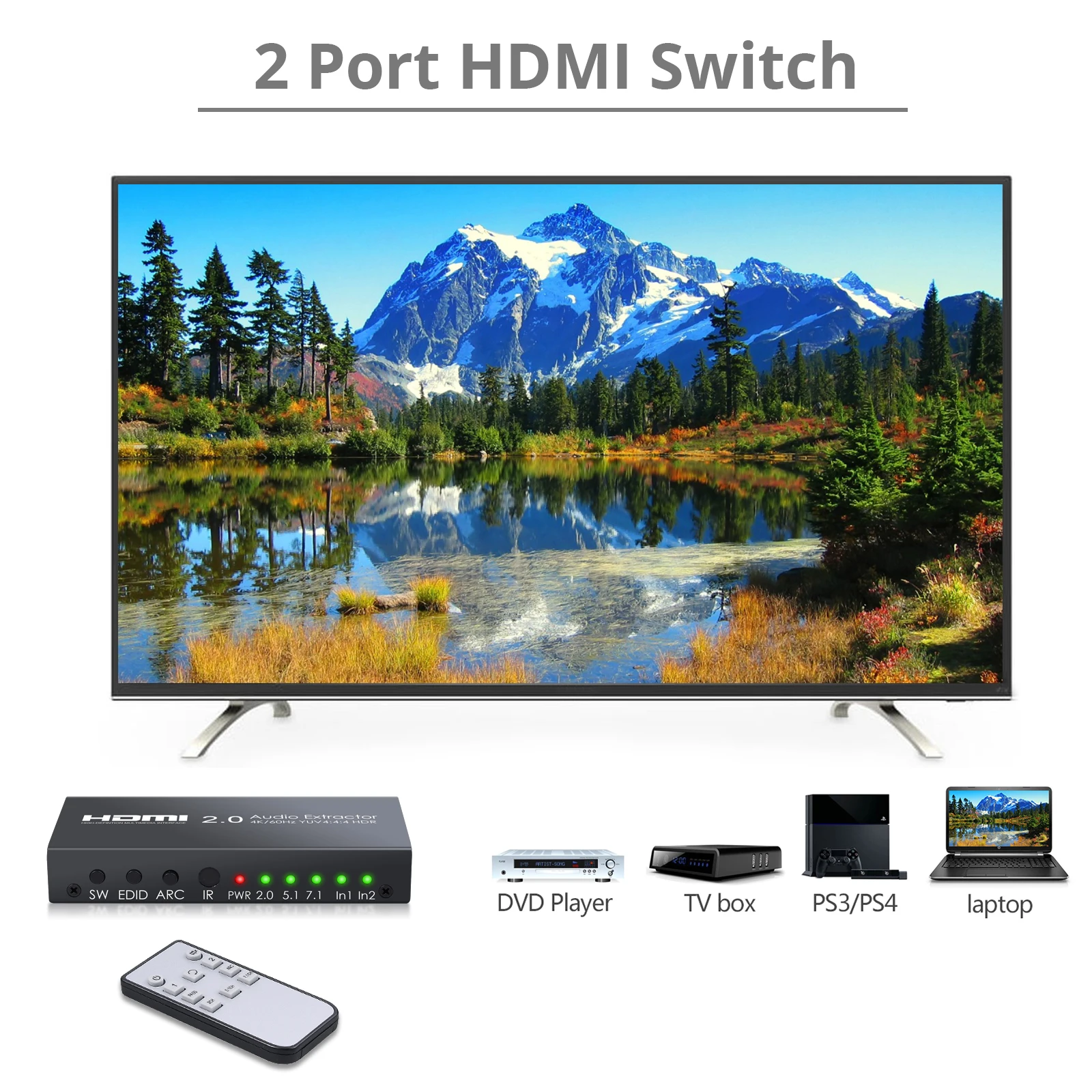 PROZOR HDMI аудио конвертер 2x1 2 0 переключатель с экстрактором поддержка 4K @ 60Hz пульт