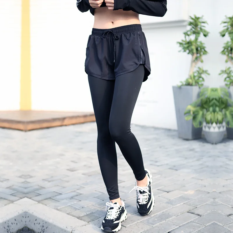 2 в 1 женские спортивные штаны супер тянущиеся брюки для занятий спортом и