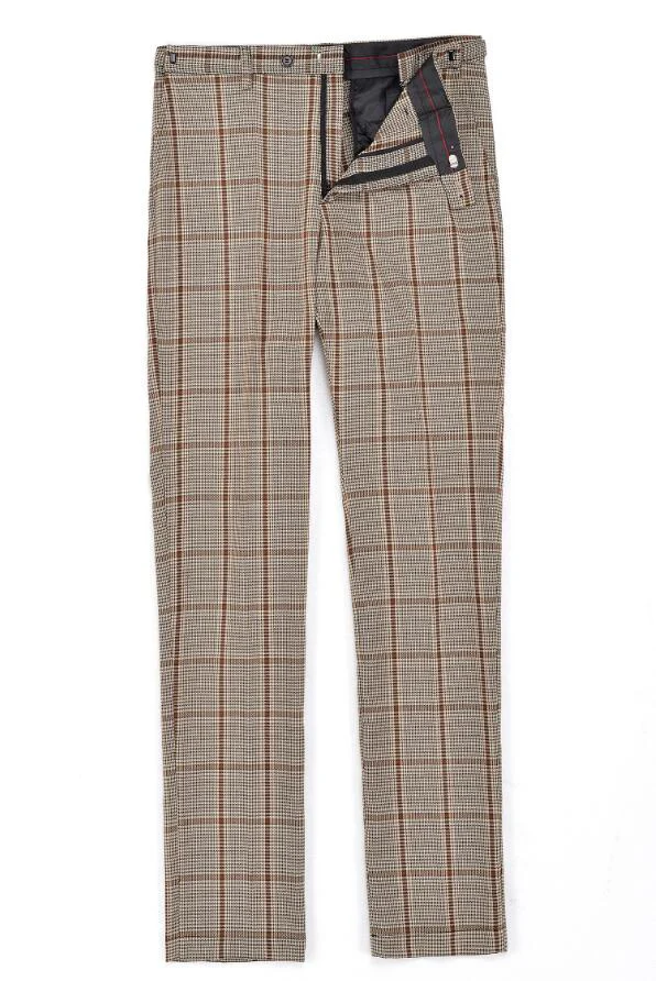 Pants Мужские костюмы из двух предметов, приталенные деловые костюмы жениха, коричневые благородные Клетчатые Шерстяные смокинги для официальных свадебных костюмов(Блейзер+ брюки - Цвет: Pants