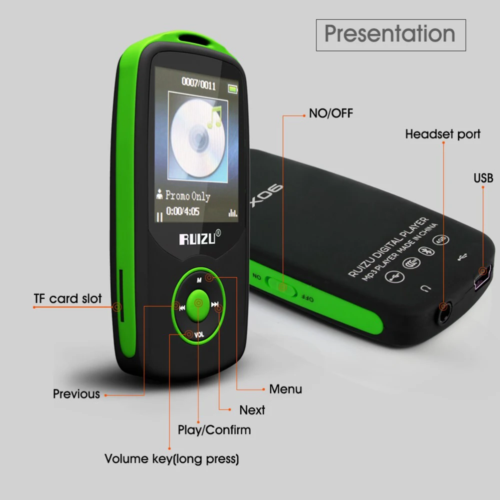 Ruizu X06 Портативный без потерь цифровой Спорт Экран Hifi аудио Mp 3 мини Музыка Mp3 плеер