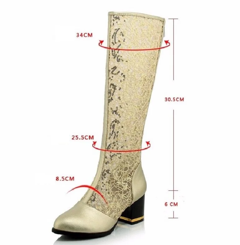 Новые модные женские сапоги до колена с острым носком пикантные сетчатые на