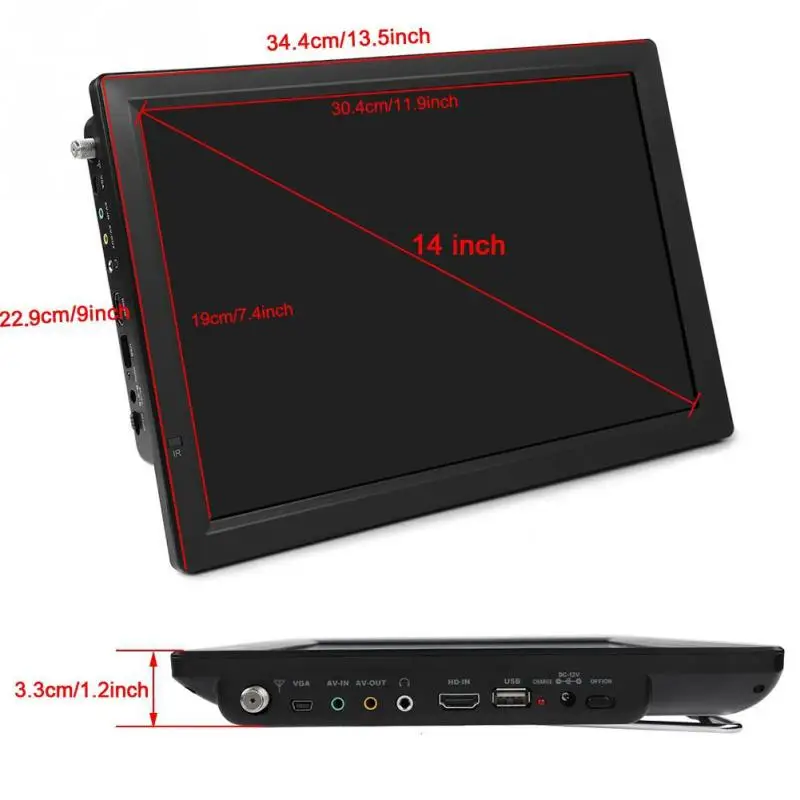 LEADSTAR 14 дюймов цифровое телевидение ATSC Портативный ТВ 1080P HD HDMI видео плеер 110-220 В США для домашнего автомобиля