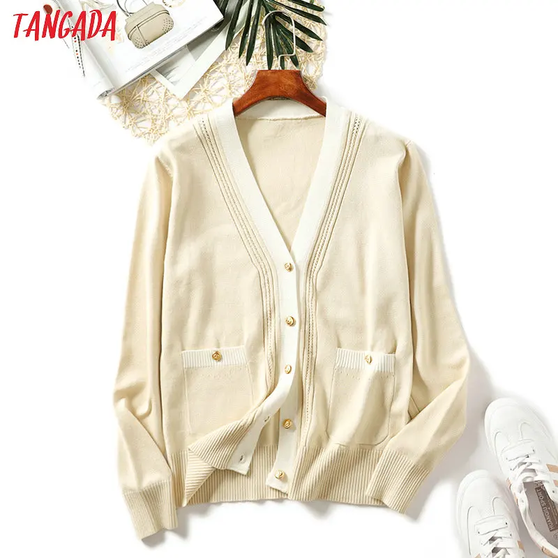 Tangada классический кардиган элегантный с золотыми пуговицами V-образным вырезом