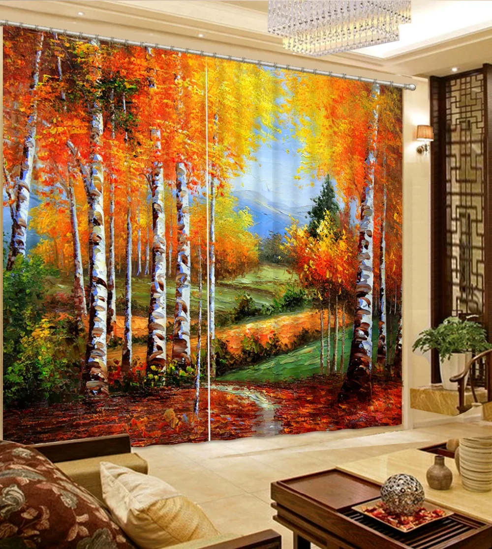 Занавески 3D на заказ для гостиной спальни осенние Ландшафтные деревья