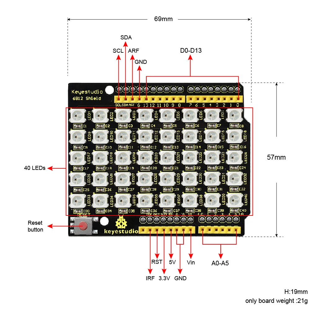 Светодиодный экран Keyestudio SK6812 5050 40Bits для Arduino UNO R3 | Компьютеры и офис