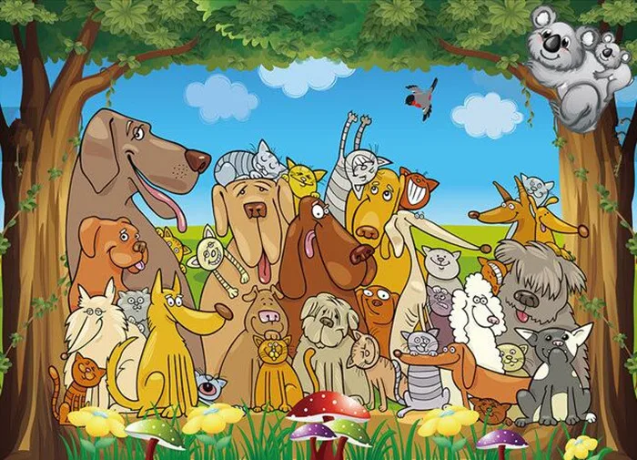 3D фрески на заказ детская комната с векторным рисунком животного из мультфильма