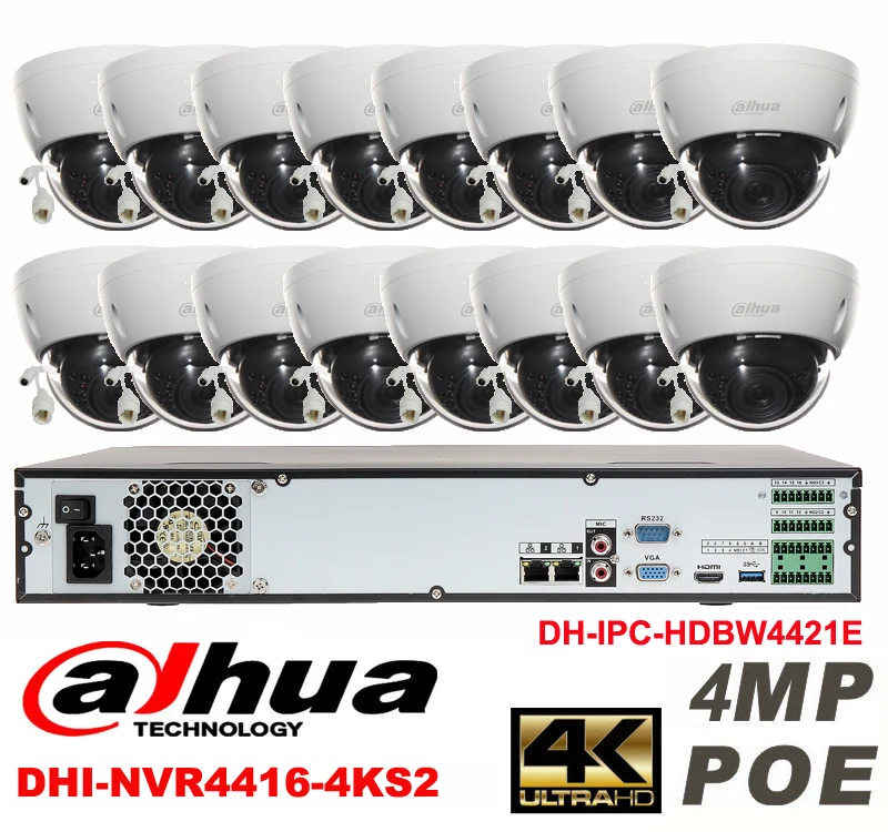 Dahua оригинальный 16CH 4MP H2.64 DHI IPC HDBW4421E 16 шт. сетевая камера POE DAHUA NVR4416 4KS2 купольная ip