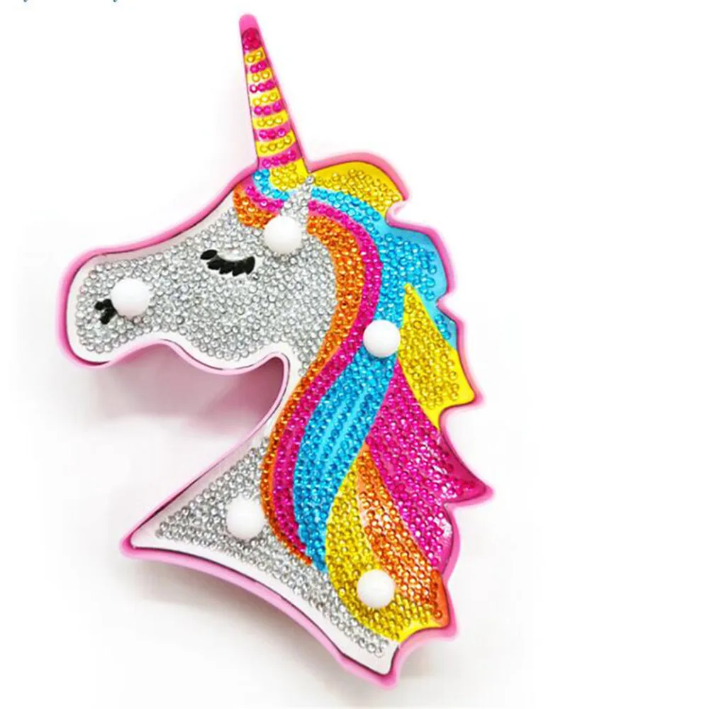 Unicorn Children's Diamond Painting with Round Frame Full of Diamonds Home Decoration Lighted Using Battery | Дом и сад