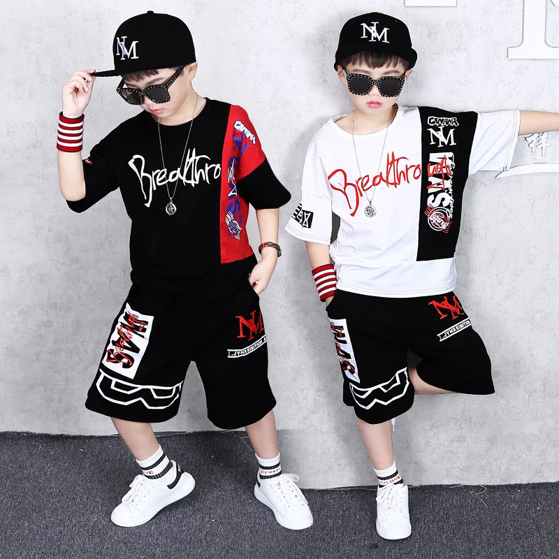 

2019 New children's summer sets t-shirts and shorts cotton boys handsome short-sleeve teen-agers two-piece set size 110-150 160