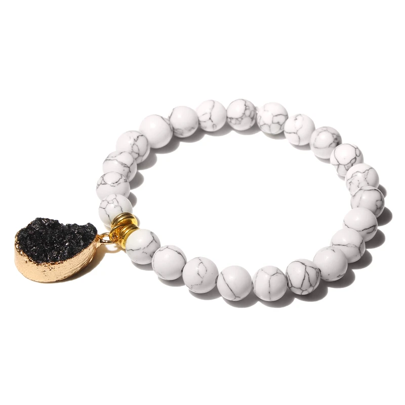 4 Druzy Agates Pendant Bracelets Women Natural 8 mm Smooth White Turquoises Beads Bracelets For Girls Friendship Bracelet Jewelry - Окраска металла: 4