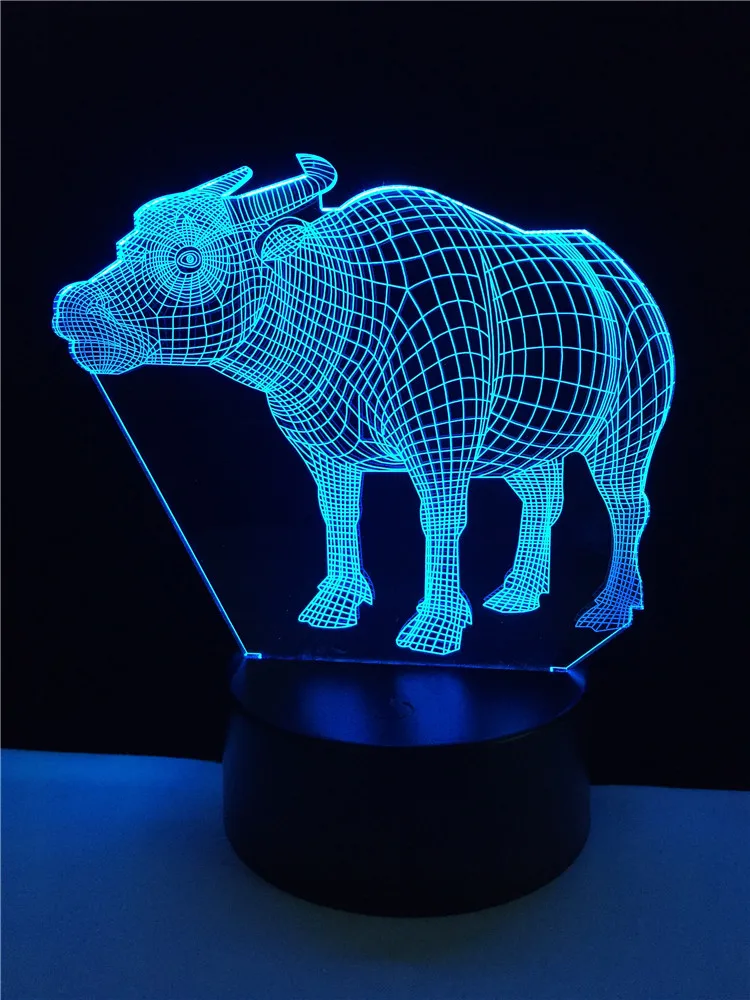 3D лампа в виде животных буйвола крупного рогатого скота светодиодная ночная с USB